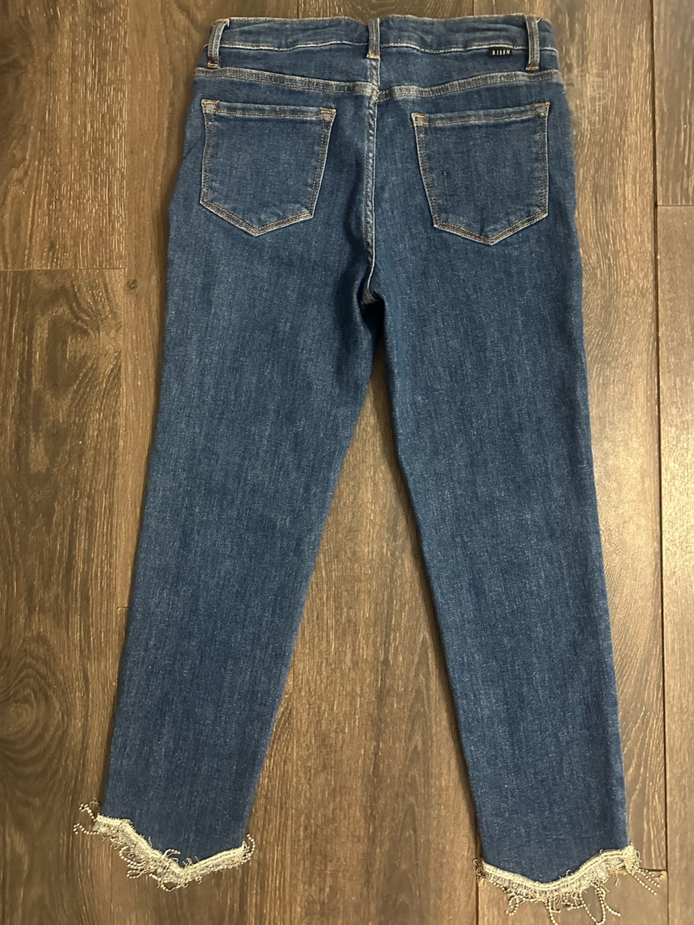 Risen Rhinestone Fringe Jeans Western Glam Raw Hem Ankle Bling Denim Size 9/29 - Picture 8 of 9